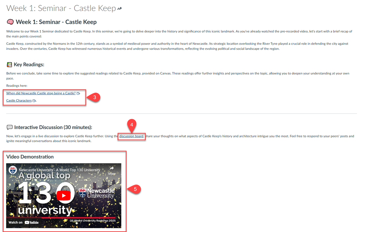 Screenshot of Canvas RCE Page with highlighted links and external video